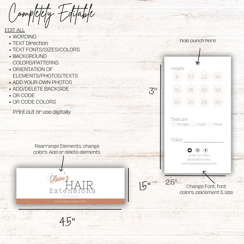 Customizable Digital Hair Extension Packaging and Branding Tags Etsy