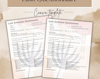 Eyelash Extension Questionnaire Template for Lash Client History Digital Download