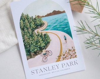 Vancouver Postcard Stanley Park | 5"x7" | 8"x10" | 12"x16"| Minimal Design | Travel Art | Poster Illustration