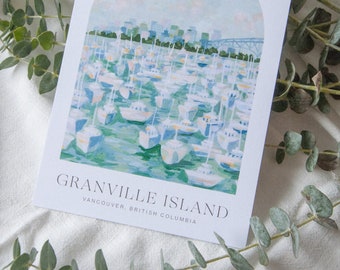 Vancouver Postcard Granville Island | 5"x7" | 8"x10" | 12"x16" | Minimal Design | Travel Art | Illustration