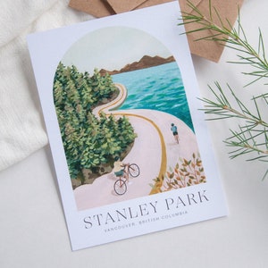 Vancouver Postcard Stanley Park 5x7 8x10 12x16 Minimal Design Travel Art Poster Illustration 5x7 inches