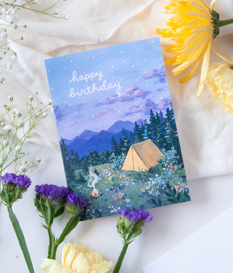 Camping Birthday Card Illustration Greeting Card image 1