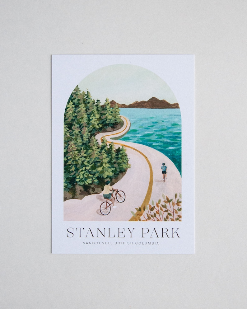 Vancouver Postcard Stanley Park 5x7 8x10 12x16 Minimal Design Travel Art Poster Illustration image 2