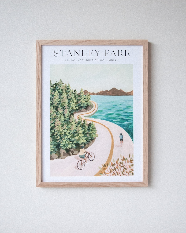 Vancouver Postcard Stanley Park 5x7 8x10 12x16 Minimal Design Travel Art Poster Illustration image 5