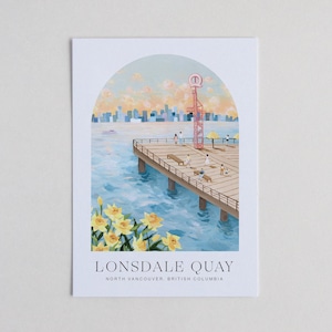 Vancouver Postcard Lonsdale Quay 5x7 8x10 12x16 Minimal Design Travel Art Poster Illustration image 3