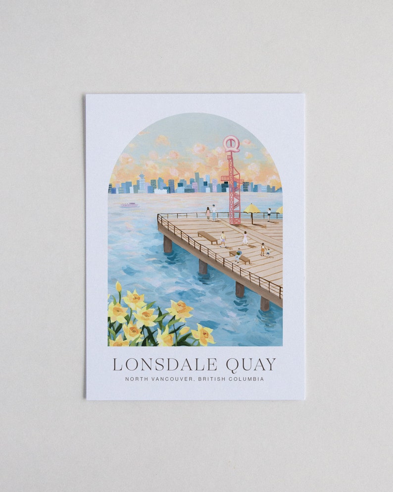 Vancouver Postcard Lonsdale Quay 5x7 8x10 12x16 Minimal Design Travel Art Poster Illustration image 3