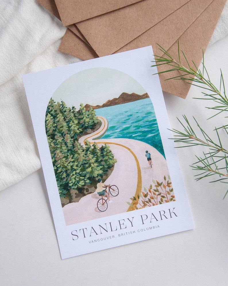 Vancouver Postcard Stanley Park 5x7 8x10 12x16 Minimal Design Travel Art Poster Illustration 5x7 inches