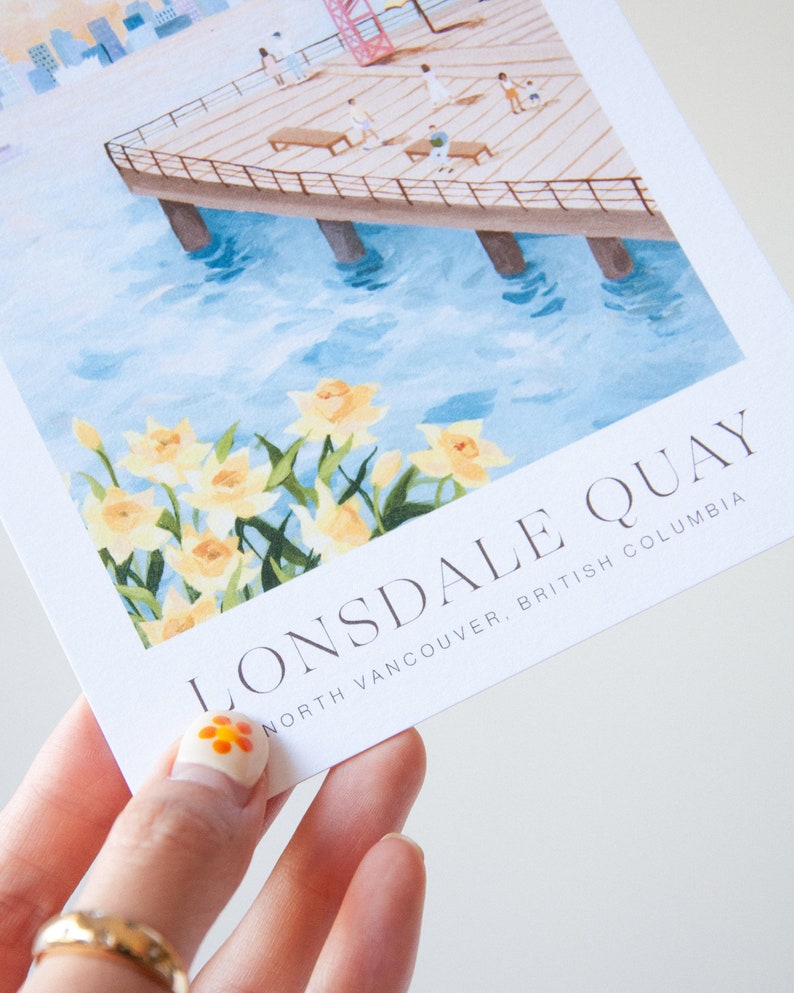 Vancouver Postcard Lonsdale Quay 5x7 8x10 12x16 Minimal Design Travel Art Poster Illustration image 5