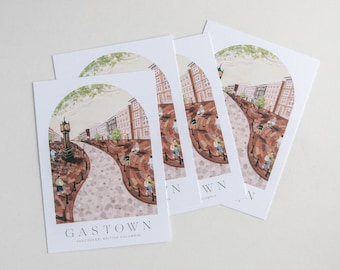 Vancouver Postcard Gastown | 5"x7" | 8"x10" | 12"x16"| Minimal Design | Travel Art | Poster Illustration