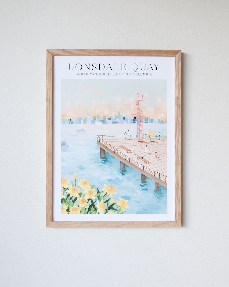 Vancouver Postcard Lonsdale Quay 5x7 8x10 12x16 Minimal Design Travel Art Poster Illustration image 6