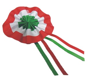 Cocarde Italie Tricolore 5 cm. diam. 10 cm de longueur avec épingle derrière