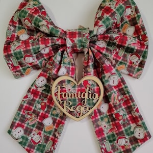 Natale Fiocco Fuori Porta in Pannolenci con Cuore in Legno Personalizzato 50 x 36 cm Modello Noel 62 Artigianale Fatto a Mano