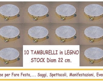 10 Tamburello Artigianale in Legno con Sonagli in Metallo 22 cm