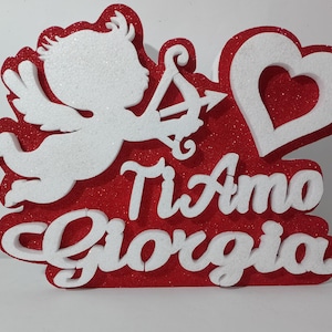 San Valentino Scultura Scritta Cupido con nome Personalizzato L'Angelo dell'Amore in Polistirolo 45x30x5cm Festa Innamorati Artigianale
