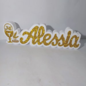 Porta Confetti Prima Comunione e Calice JHS con Scritta  Personalizzabile Centrotavolo in Polistirolo 58 x 18 x 6cm. RD