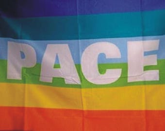 Bandiera con Stampa PACE Artigianale 60 x 90 cm. Arcobaleno, Tessuto Eco Friendly