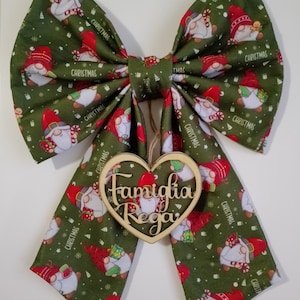 Natale Fiocco Fuori Porta in Pannolenci con Cuore in Legno Personalizzato 50 x 36 cm Modello Noel 73 Artigianale Fatto a Mano