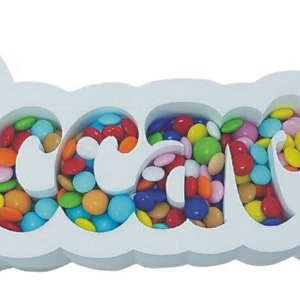 Porta Confetti Vassoio Scritta da Personalizzare Colorata Glitterata in Polistirolo Altezza 15 cm immagine 2