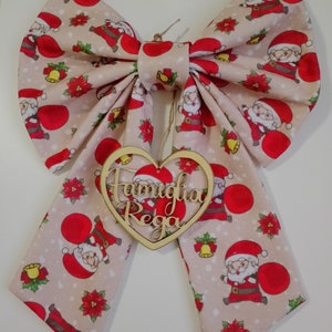 Natale Fiocco Fuori Porta in Pannolenci con Cuore in Legno Personalizzato 50 x 36 cm Modello Noel 72 Artigianale Fatto a Mano
