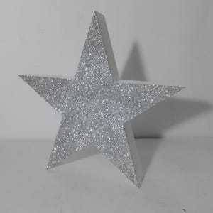 Natale Forma Stella a 5 Punte Glitterata Argento in Polistirolo Altezza 30 cm Spessore 5 cm. Glitterata Argento su 1 solo lato Artigianale