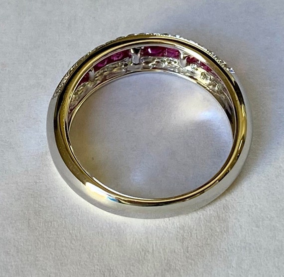 Vintage Ruby Diamond Ring: 14kt White Gold Annive… - image 4
