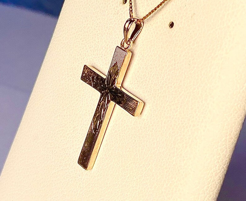 Rose Gold Vintage Engraved Cross Solid 14kt Gold Esemco Etsy