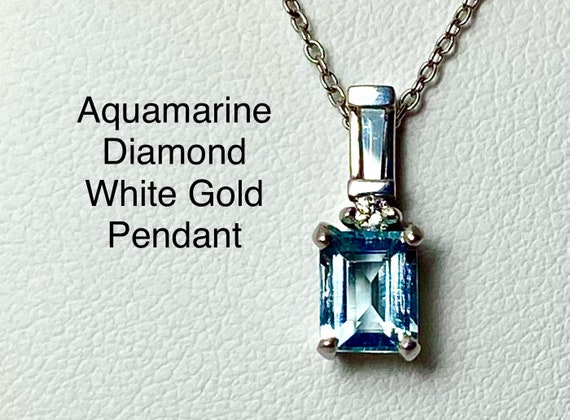 ネックレス・ペンダント wing bling [Limited] 14k Ray Natural Aquamarine Pendant Aquamarine Diamond White Gold Vintage Pendant,solid 14 Kt