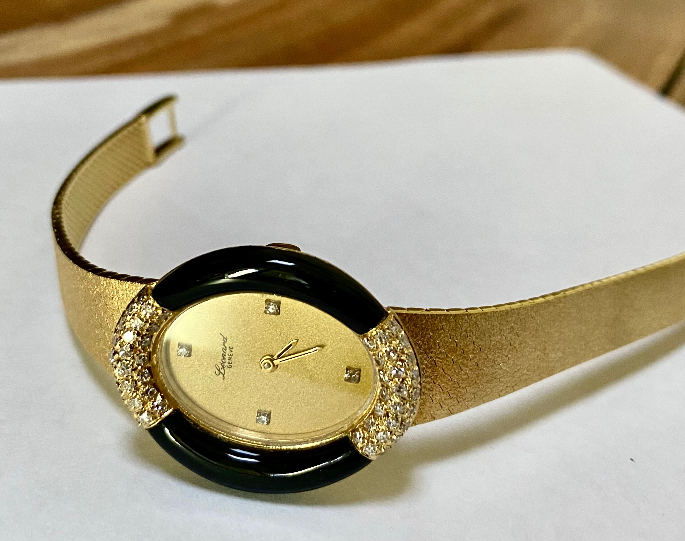 Vintage Leonard Geneve Rare Watch 18kt Gold Diamond Black Onyx, Swiss Lady's Watch, Art Deco Style, Black Onyx, Solid Satin Band, 7-6 3/4 - Etsy Vintage Leonard Geneve Rare Watch 18kt Gold Diamond Black Onyx, Swiss Lady's Watch, Art Deco Style, Black Onyx, Solid Satin Band, 7-6 3/4 - Etsy