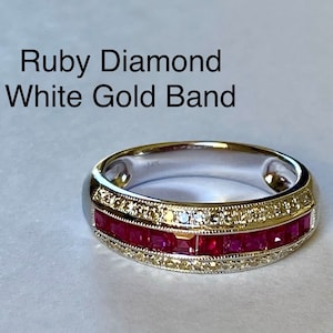 Vintage Ruby Diamond Ring: 14kt White Gold Anniversary Band