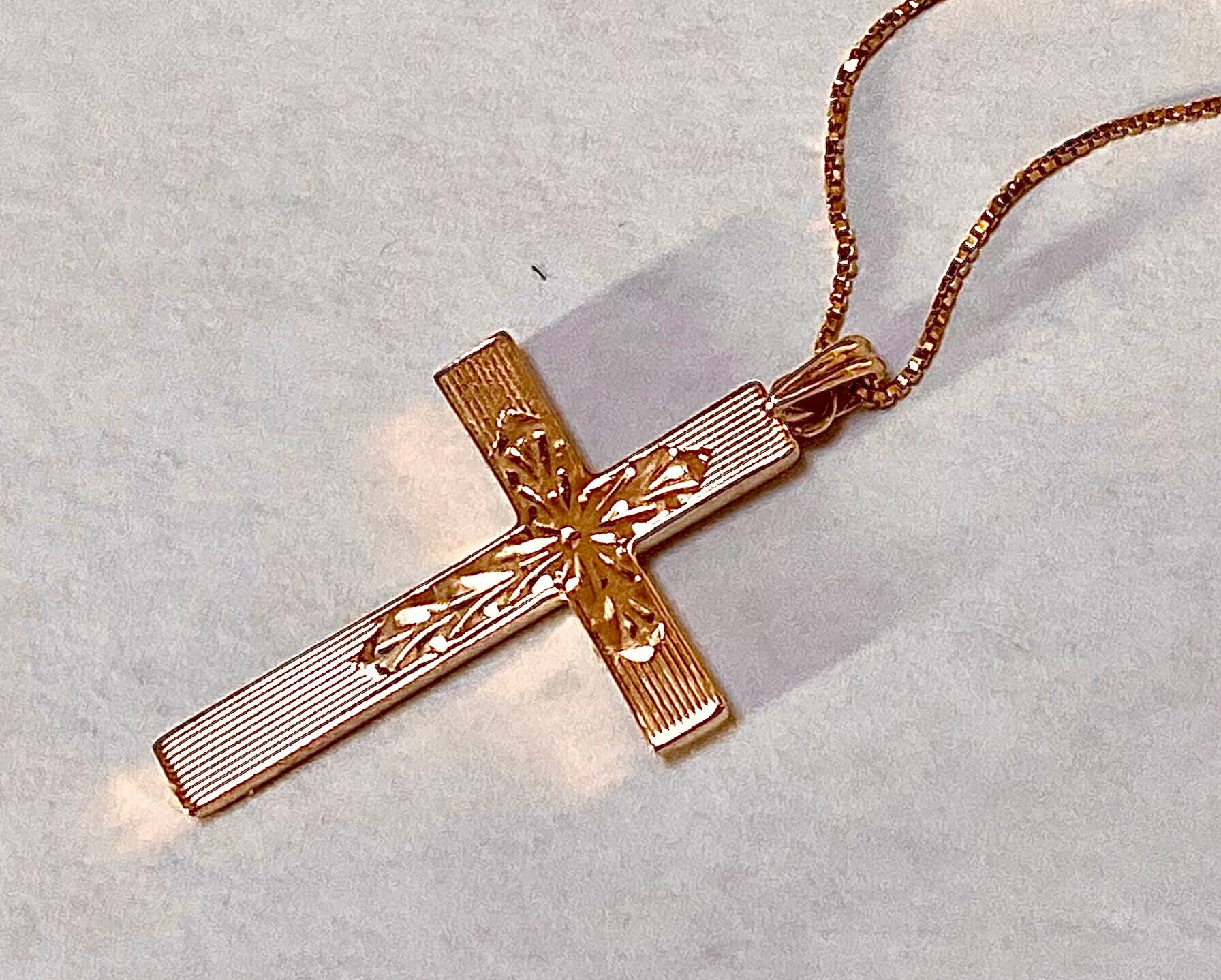 Rose Gold Vintage Engraved Cross Solid 14kt Gold Esemco Etsy
