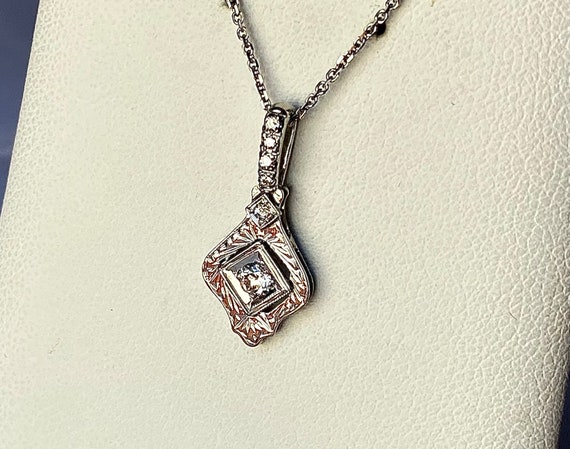 Antique Edwardian Diamond White Gold Pendant Neck… - image 4
