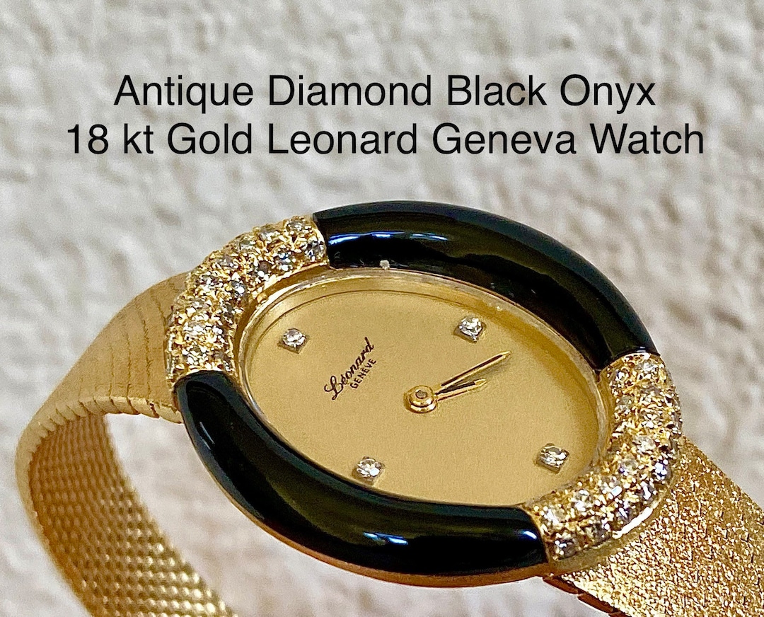 Vintage Leonard Geneve Rare Watch 18kt Gold Diamond Black Onyx Swiss Lady s Watch art deco style black onyx solid satin band 7 6 3 4 Etsy Nederland