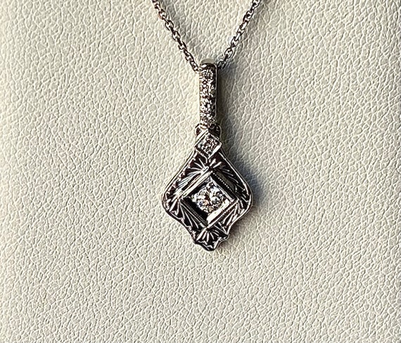Antique Edwardian Diamond White Gold Pendant Neck… - image 6