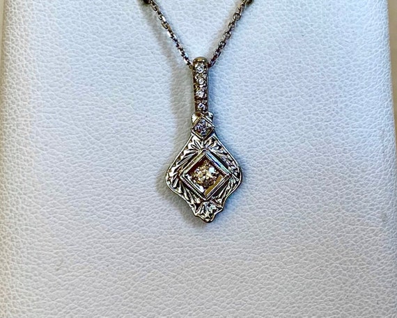 Antique Edwardian Diamond White Gold Pendant Neck… - image 8