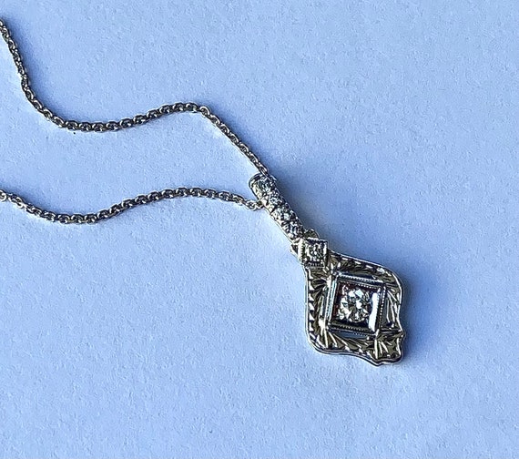 Antique Edwardian Diamond White Gold Pendant Neck… - image 7