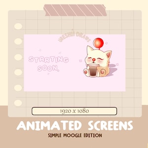 Simple animated moogle twitch screens / scenes | Pink theme
