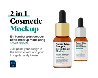 Amber Glass Dropper Bottle (15ml) with Metallic Cap Mockup