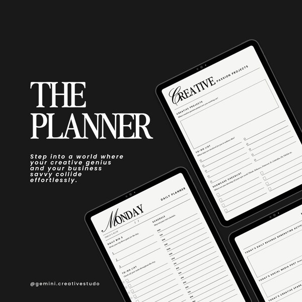 The Creative's Planner - Digital Weekly and Daily Diary for Creative Entrepreneurs - Black and White Edition