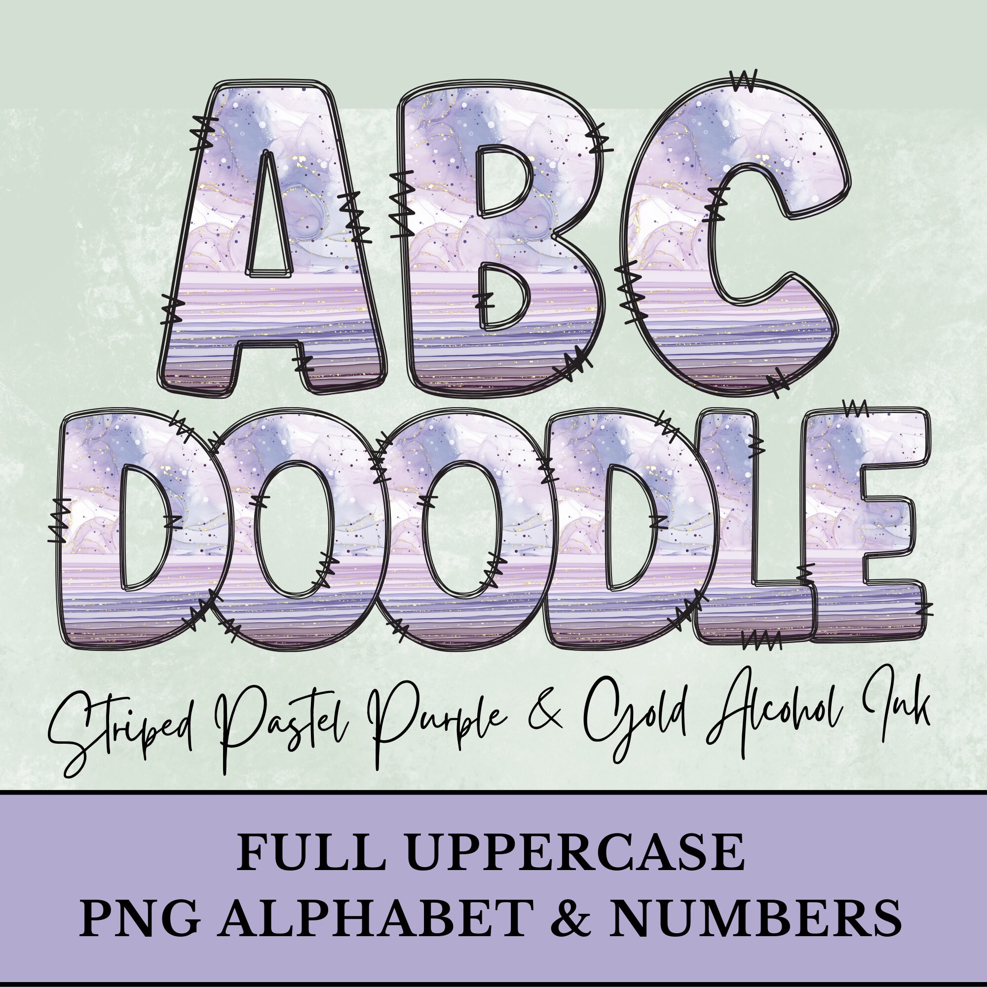 Striped Pastel Purple & Gold Alcohol Ink PNG Alphabet Letters, Purple ...