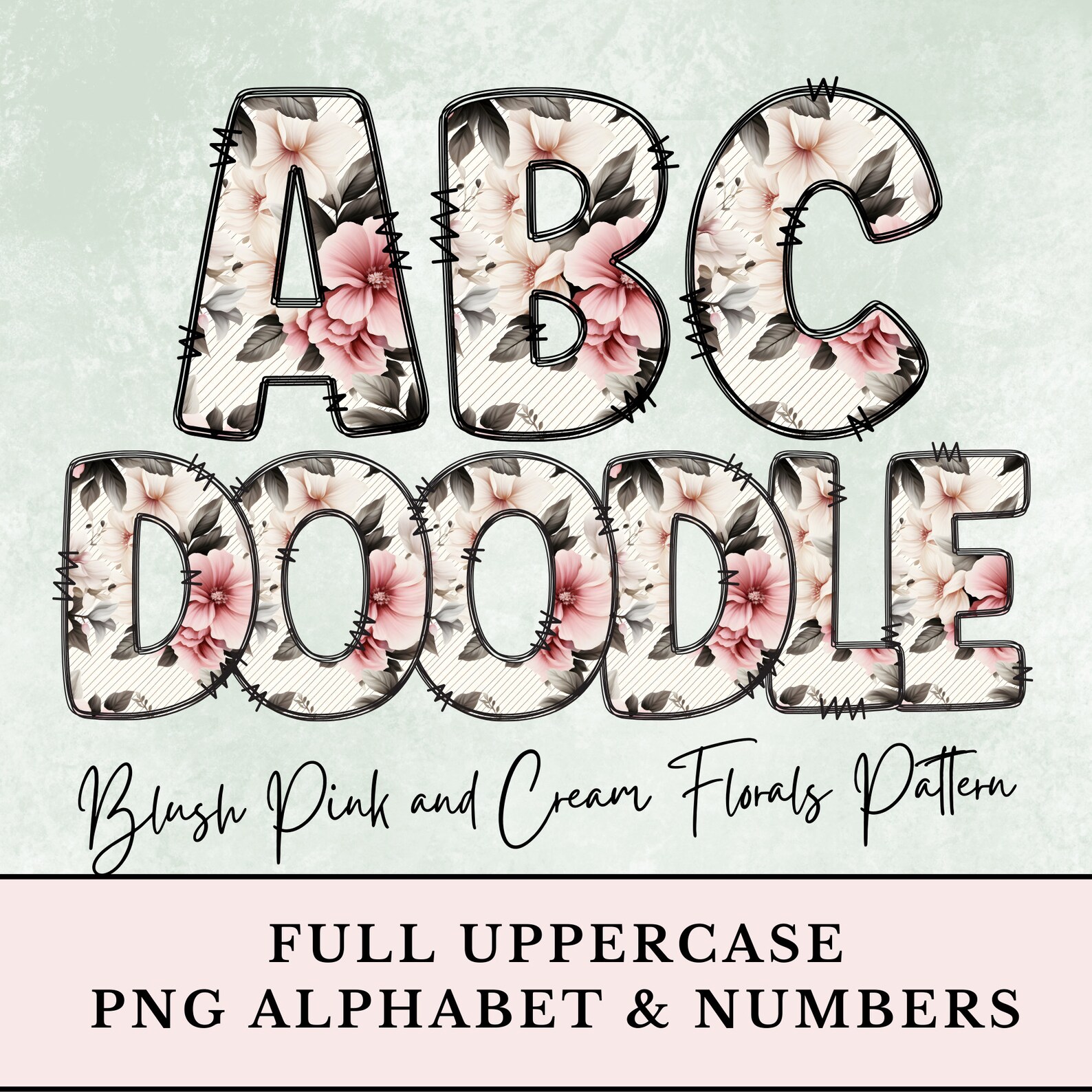 Blush Pink and Cream Floral PNG Alphabet, Pink PNG Font Letters, Doodle ...