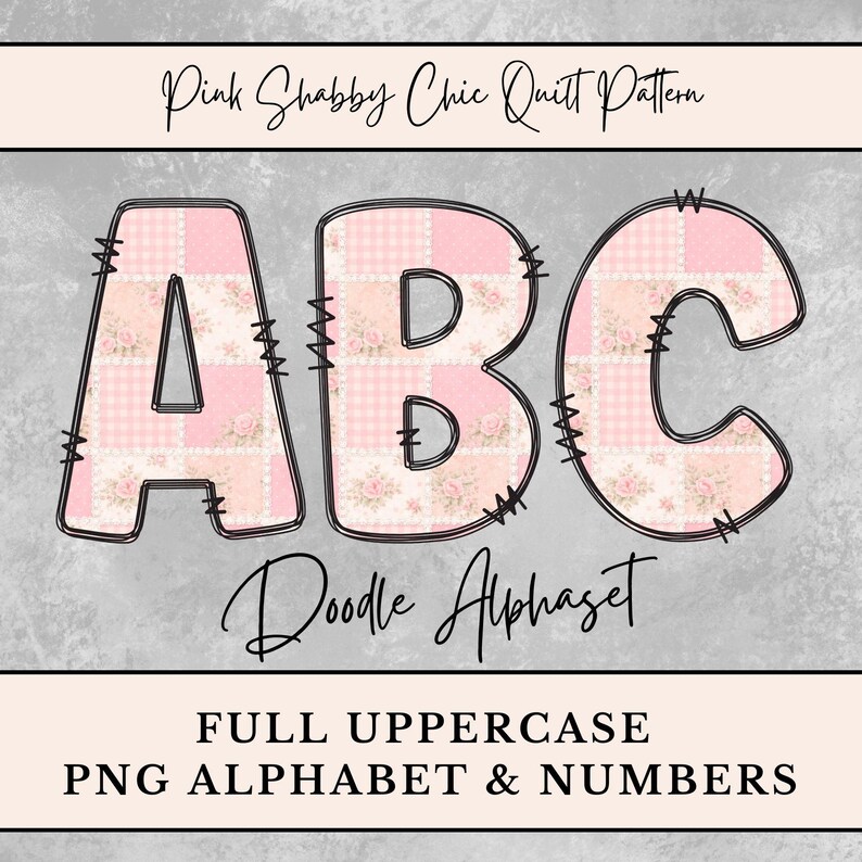 Pink Shabby Chic Quilt Pattern PNG Alphabet, Pink Floral PNG Font ...