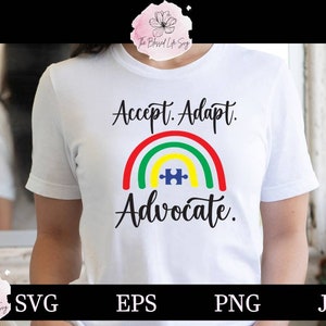 Autisme Svg / Accepteren Adapt Autism Rainbow / Autism Awareness Svg shirt / Autism Advocate moeder vader leraar svg png shirt / Cricut Silhouette