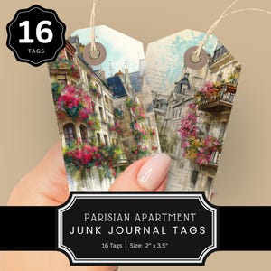 Parisian Apartment Junk Journal Tags, Note Card Gift Card Tags, Digital Download Tag, Vintage Ephemera Tags, Printable Tags for Junk Journal