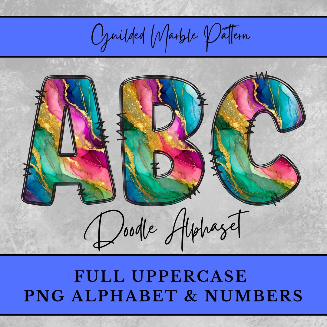 Guilded Marble Pattern PNG Alphabet, Gold Emerald Blue Pink Alphabet ...