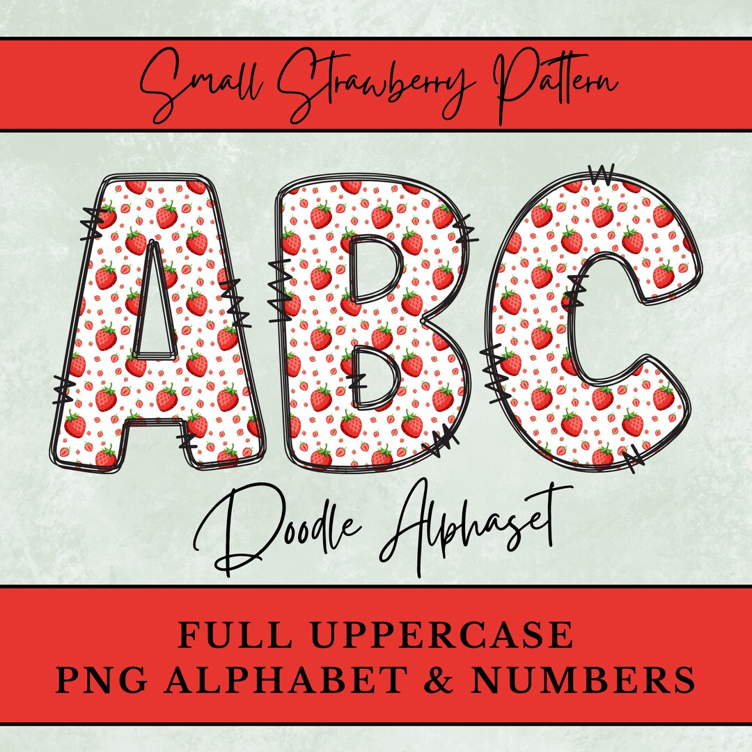 Small Strawberry PNG Alphabet, Red Girly Doodle Letters for Tshirt ...