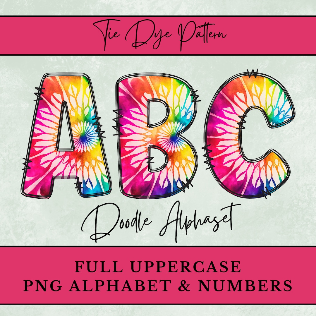 Tie Dye PNG Alphabet, Red Blue Orange Yellow Doodle Letters for T-shirt ...