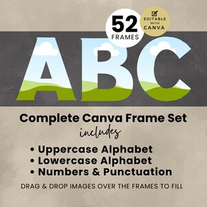 Canva Frame Alphabet Template, Editable Canva Letters for Sublimation, Digital Download Uppercase, Lowercase, Numbers, Doodle Letters tshirt