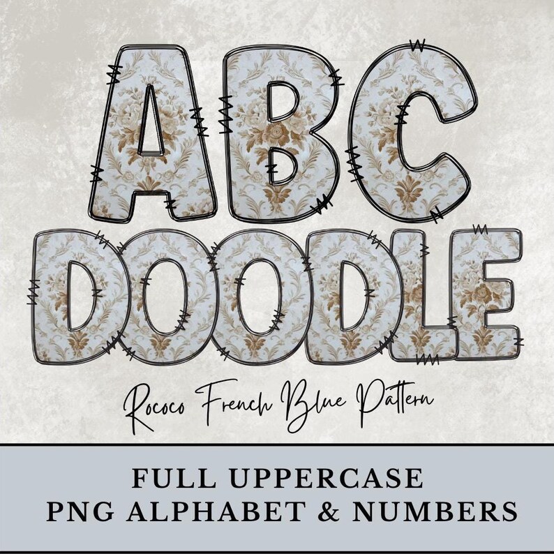 Rococo Lettering Rococo French Blue Alphabet Letters, French Floral PNG Doodle Letters ...