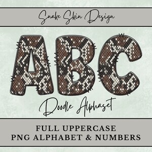 Snake Skin Design Doodle Alphabet, Snake Skin Doodle Letters, Black Brown & Gray Sublimation PNG Font, Digital Download Uppercase, Numbers