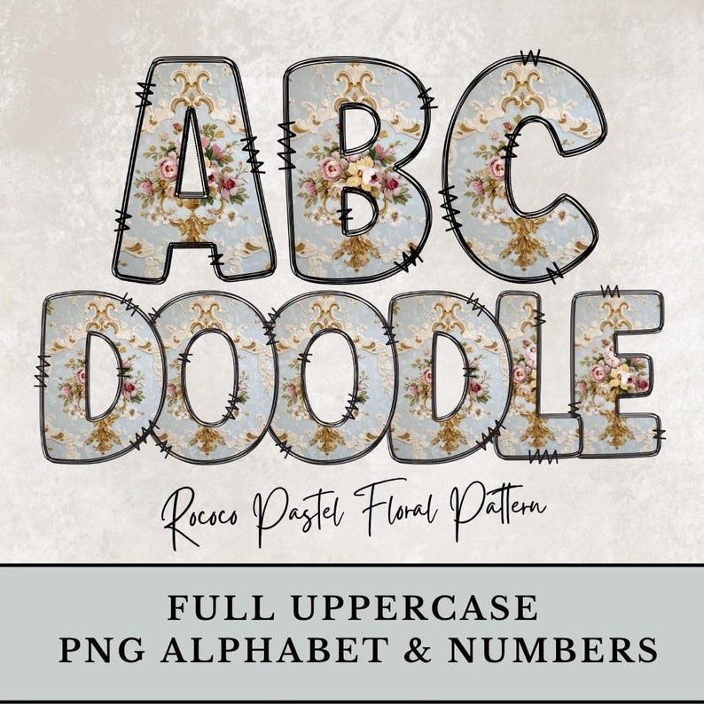 Rococo Lettering Rococo Pastel Floral Pattern Alphabet Letters, Floral Doodle Letters ...